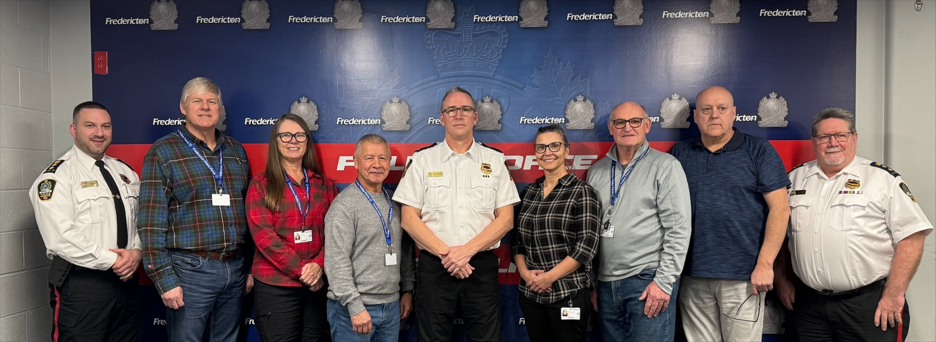 The Fredericton Police Force is proud to announce the launch of our new Community Engagement Unit. Pictured, from left: Deputy Chief Frank Levesque, Stephen Horsman, Joan Crane, Ronnie Francis, Insp. David Cooper, Andrea Sullivan, John Lally, Andrew Miller and Deputy Chief Brian Ford. 